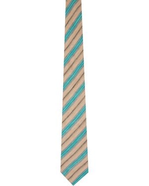 Paul Smith ブルー＆オレンジ Mix Stripe リネンブレンド ネクタイ - ブラック