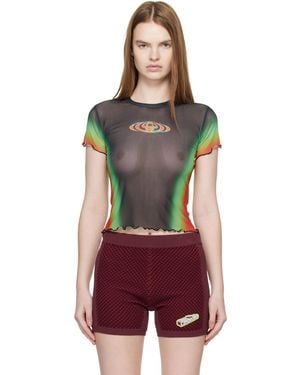 CASABLANCA Scallop Short Sleeve Printed Mesh T-Shirt - Red