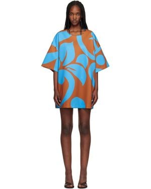 Dries Van Noten Tan Oversized Minidress - Blue