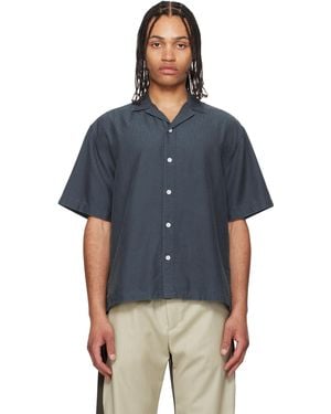 The Elder Statesman Chemise De Camp Bleu Marine En Soie À Motif En Jacquard
