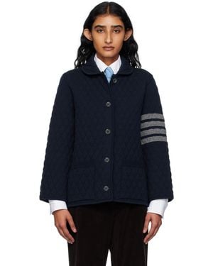 Thom Browne Quilted Knit Merino Wool 4-Bar Work Jacket - Blue