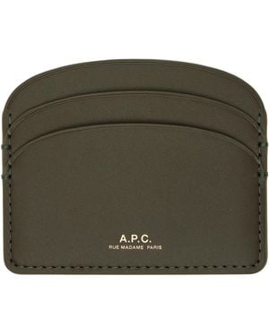A.P.C. Khaki Demi-Lune Card Holder - Green