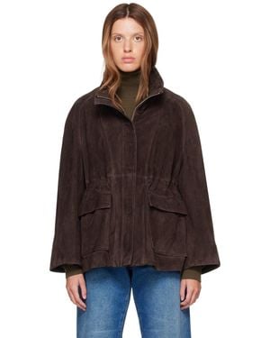 Nour Hammour Quai Funnel Leather Jacket - Brown