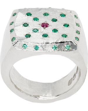 The Ouze Emerald Polka & Ruby Signet Ring - Metallic