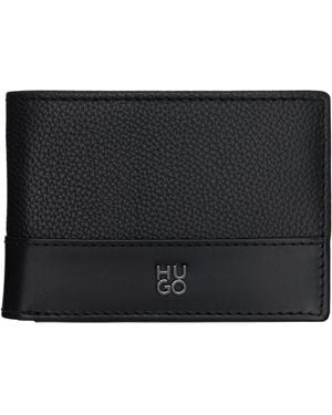 HUGO Stacked-Logo Slim Leather Wallet - Black