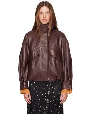 Nour Hammour Roland Leather Bomber Jacket - Brown