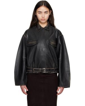 St. Agni Brushed Belted Leather Jacket - Black