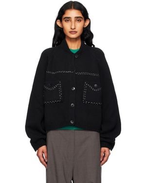 Cordera Merino Wool Stitched Cardigan - Black