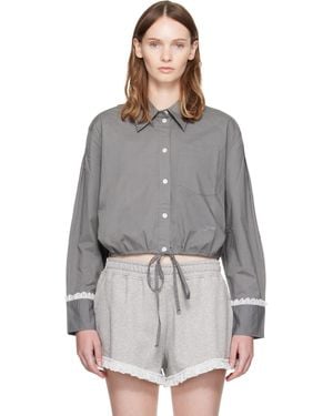 Ganni Stretch Cotton Cropped Bowling Shirt - Grey