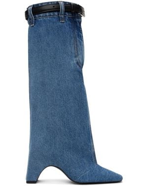 Coperni Denim Open Knee Bridge Boots - Blue