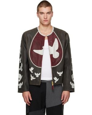 Kidsuper 'Doves' Distressed Moto Leather Jacket - Brown