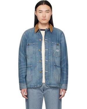 RRL Blouson Bleu En Denim Teint À L' À Col En Velours Côtelé