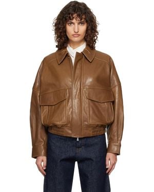 Nour Hammour Runa Soft Leather Bomber Jacket - Blue