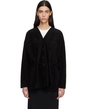 LE17SEPTEMBRE Collarless Suede Jacket - Black