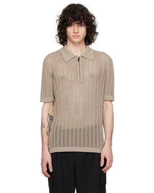 Emporio Armani ベージュ ハーフジップ ニットポロシャツ - ブラック