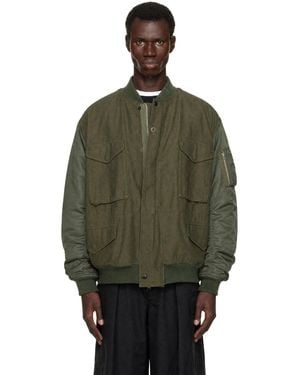 Junya Watanabe Khaki Needles Edition Satin Eye Bomber Jacket - Green
