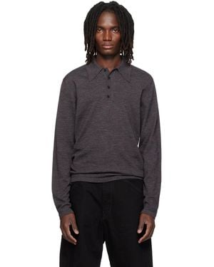 Lemaire Long-Sleeve Fine Mouliné Merino Wool Polo - Grey