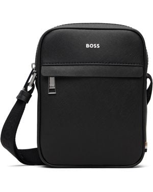 BOSS Leather Logo Stamp Pouch - Black
