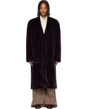 CASABLANCA Burgundy Shawl Faux-Fur Coat - Black