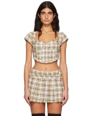GUIZIO White Plaid Corset Top - Multicolour