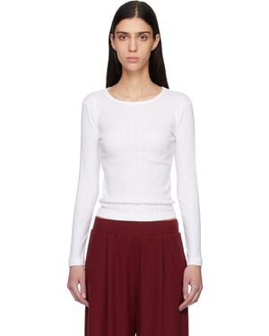 Leset Pointelle Slim Fit Long Sleeve T-Shirt - White