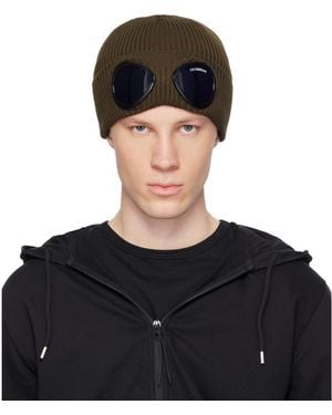 C.P. Company Khaki Cotton Goggle Beanie - Black