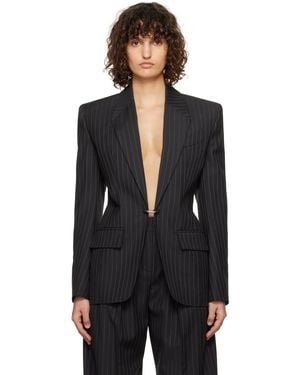 Mugler Pinstripe Pierced Tailored Blazer - Black