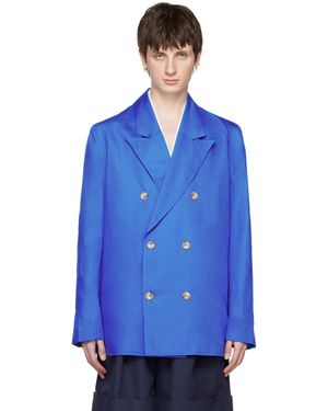 King & Tuckfield Long Line Double-Breasted Blazer - Blue