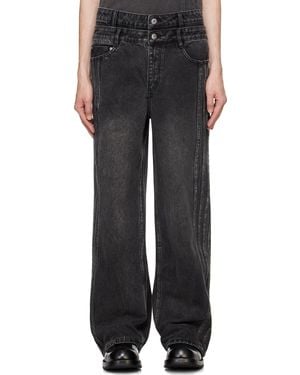 Feng Chen Wang ブラック Seaming Double Waist ジーンズ