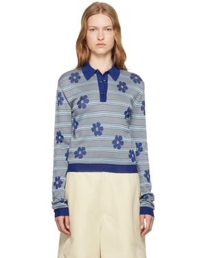 Marni ブルー ジャカード ニットポロシャツ