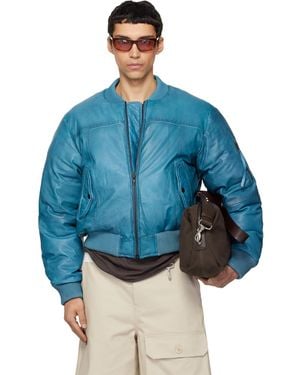 DEADWOOD Bofinger Padded Leather Bomber Jacket - Blue