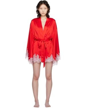 Skims Silk Lace Robe - Red