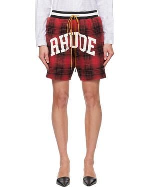 Rhude Flannel Collegiate Court Logo Shorts - Red