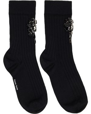 Simone Rocha Chaussettes Hauteur Mollet Poppy Noires À Ornement Floral