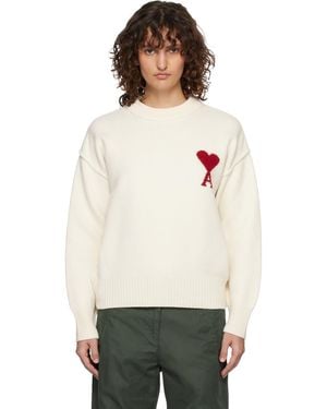 Ami Paris Off- Wool Crewneck Ami De Coeur Jumper - Black