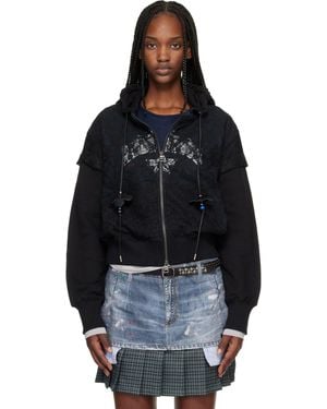 ANDERSSON BELL Lace Layered Zip Up Hoodie - Black