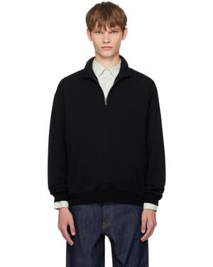 AURALEE Light Wool Sweat Half Zip Sweatshirt - Black