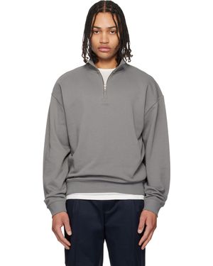 HUGO Cotton Terry Logo-Print Sweatshirt - Grey