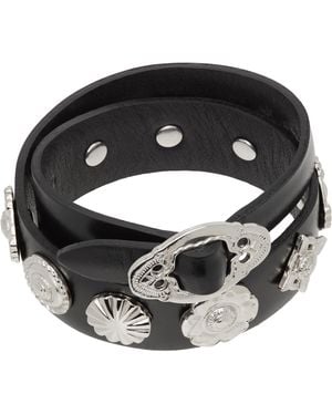 Toga Double Leather Bangle Bracelet - Black
