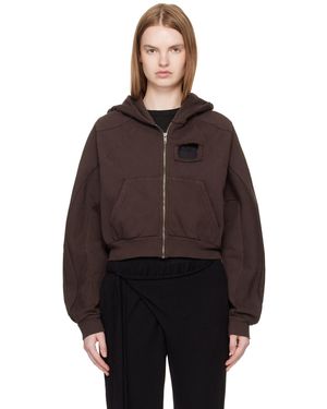 OTTOLINGER Distressed Multiline Zip Hoodie - Brown