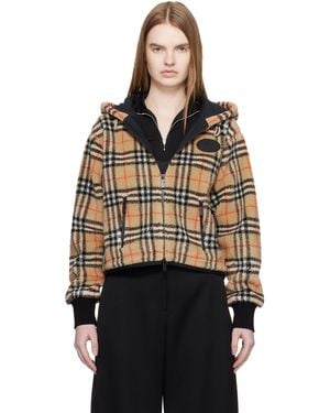Burberry Cropped Check Fleece Hooded Jacket - Black