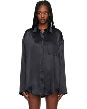 Skims Lightweight Satin Oversized Shirt - Black