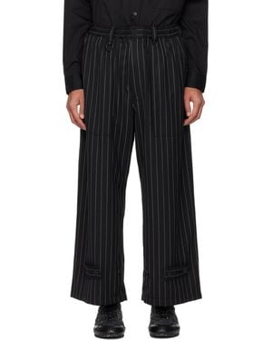 Y-3 Pinstripe Refined Wool Wide Leg Pants - Black