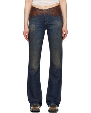 Guess インディゴ コントラストレザー ジーンズ - ブルー
