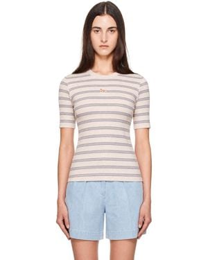 Maison Kitsuné Baby Fox Striped Fitted T-Shirt - White