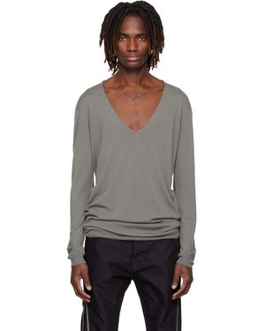 Rick Owens Pull Surdimensionné Gris À Col En V Plongeant - Noir