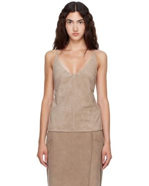St. Agni Taupe Suede Low Back Tie Top - Brown