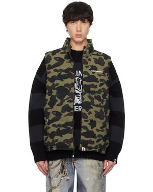 A Bathing Ape Veste Réversible Kaki Rembourrée En Duvet À Motif 1St Camo - Noir