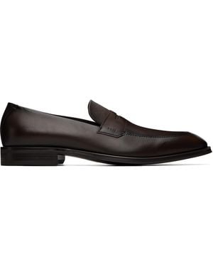 BOSS Textured-Tongue Leather Loafers - Black