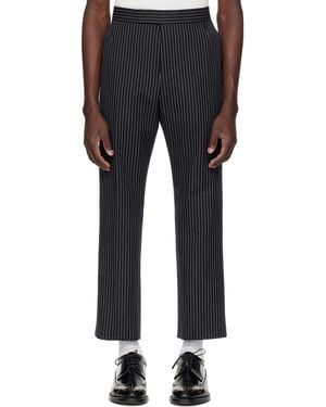 Thom Browne Pinstripe High Twist Wool Backstrap Trousers - Black